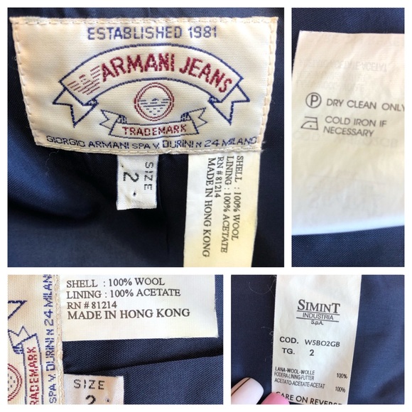 Armani Jeans Blue Wool Zip Up Jacket Blazer Size 2 - Picture 6 of 7